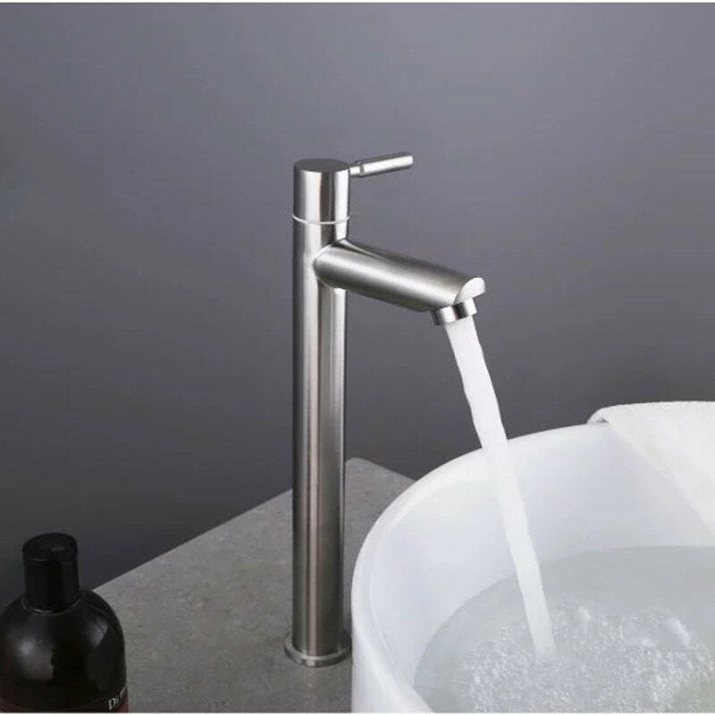 Lead-Free Stainless Steel Bathroom Basin Faucet - Single Cold Sink Tap with Hoses, 181mm/285mm Height