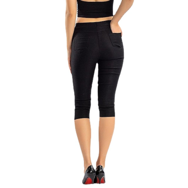 Women's Cotton Blend Yoga Cropped Pants with Pockets - Calf-Length, Daily Wear Sports