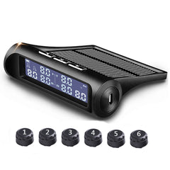 Solar TPMS Tire Pressure & Temperature Monitor, 6 External Sensors, 0.1-18bar, for Truck/RV, 6-Wheel Light Truck