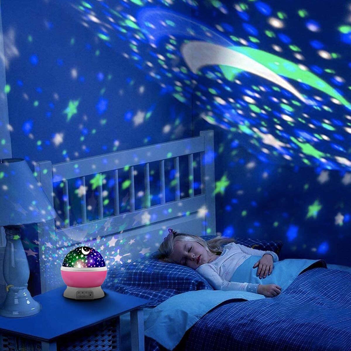 LED-Sternenprojektorlampe - USB-rotierendes Mond- und Kosmos-Nachtlicht für Kinderzimmer und Wohnzimmer