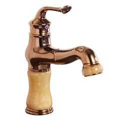 Copper Retro Antique Bathroom Basin Faucet with Pull-Out Sprayer, Single Hole, Hot/Cold Mixer, 360 Degree Rotation