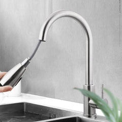 Electroplating Kitchen Sink Pull-Out Faucet - Hot/Cold Water Tap with 2 Stainless Steel Hoses