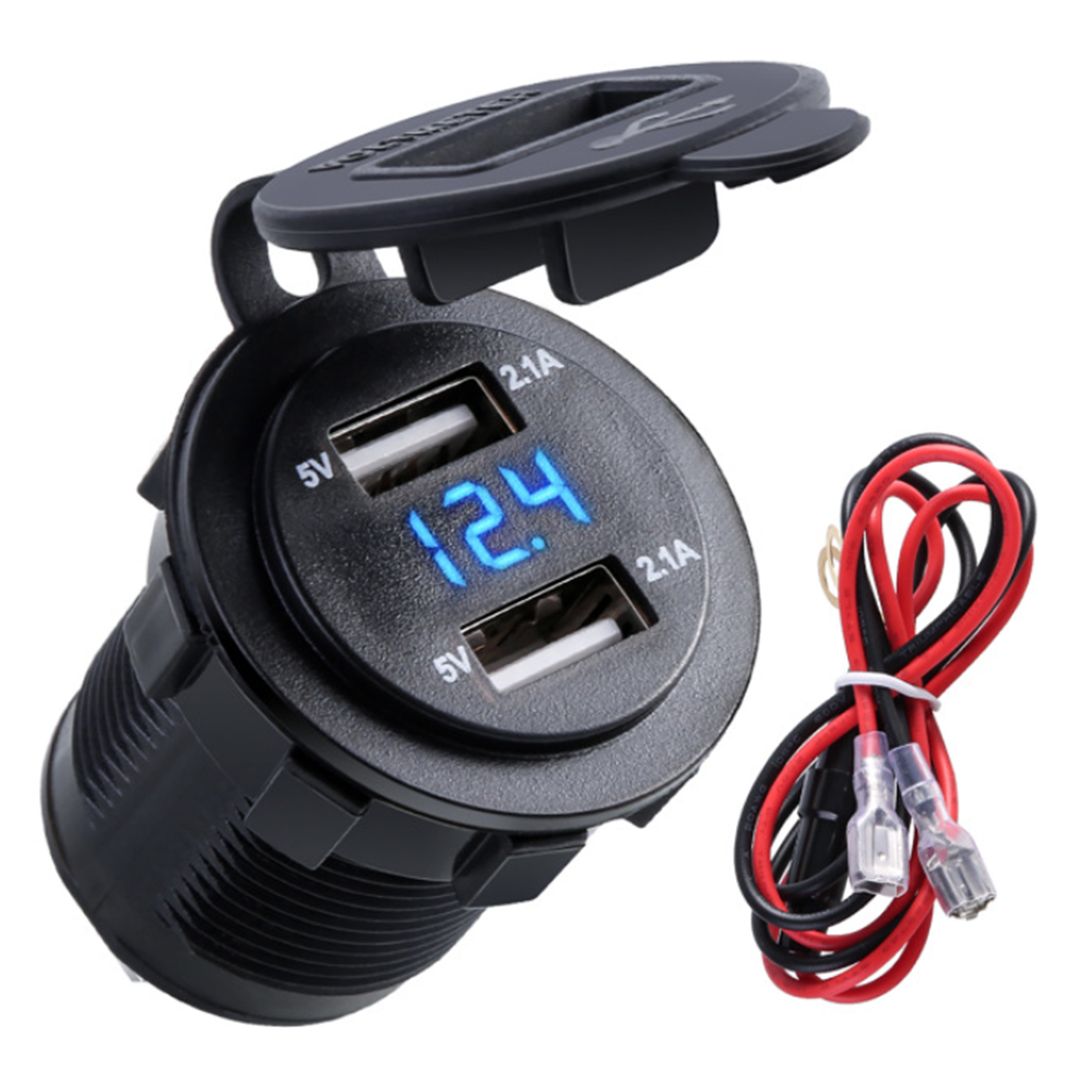 12V-24V Dual USB Charger Socket Adapter with 3.1A Voltage Voltmeter for Motorcycle, Car, Boat, Marine