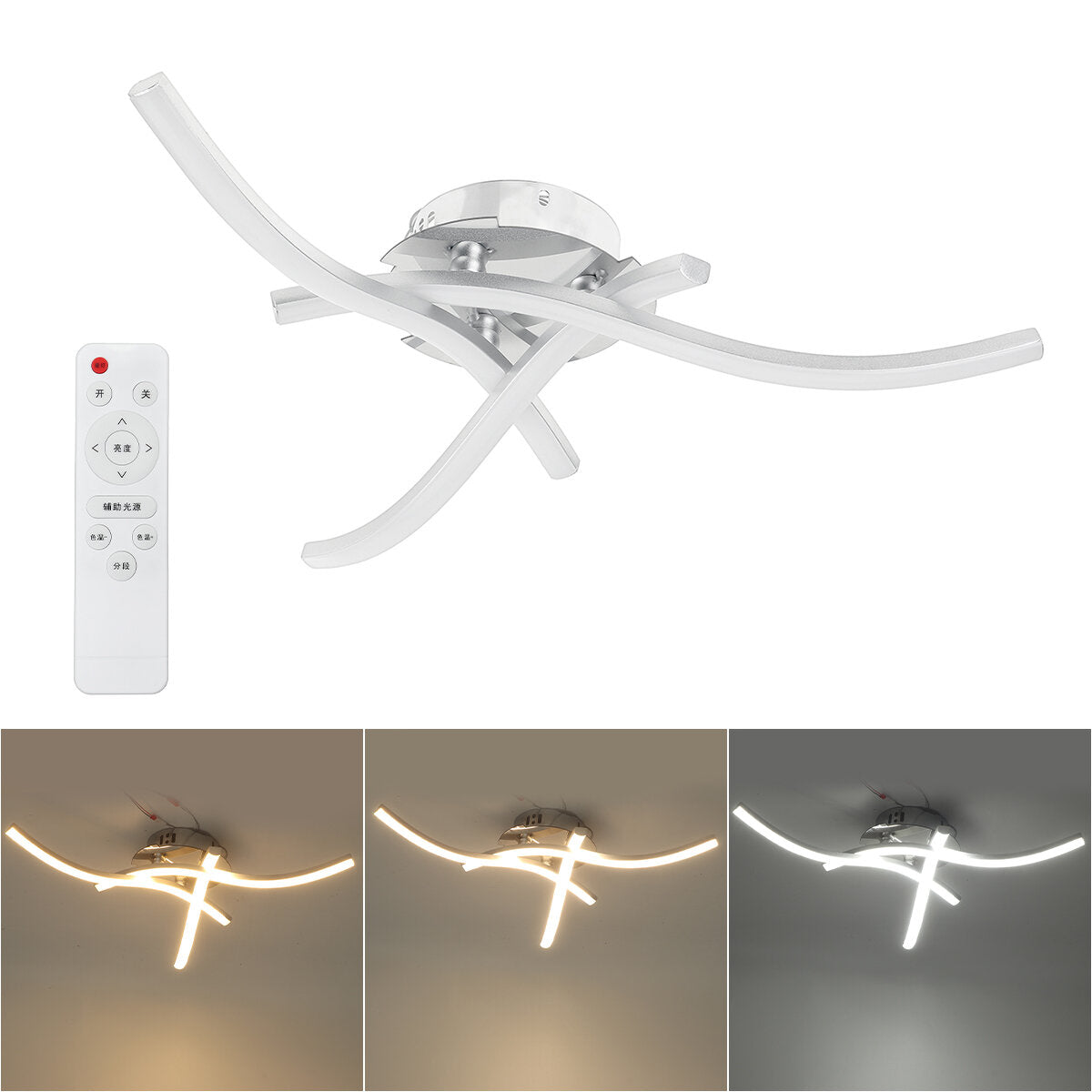 Modern LED Ceiling Lamp with Remote Control, 3/4 Lights, AC165-265V for Kitchen and Bedroom