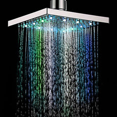 6" ABS Square Showerhead, 360 Degree Adjustable, 7-Color LED, Temperature-Controlled, Auto-Changing Top Spray