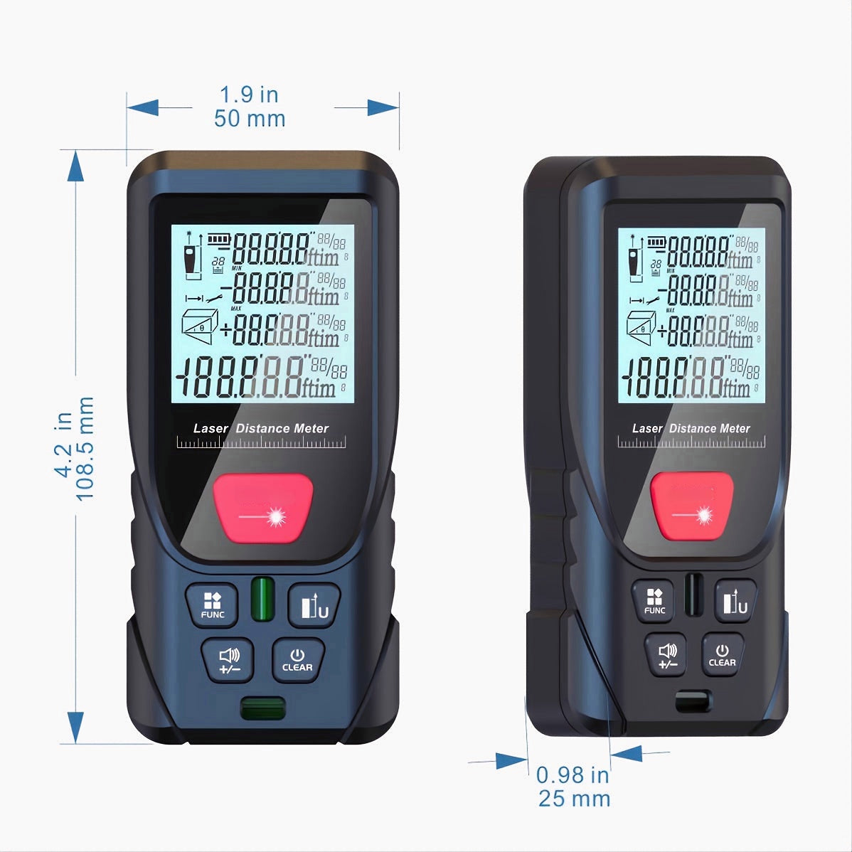 164ft Digital Laser Distance Meter with LCD for Measuring Area & Volume