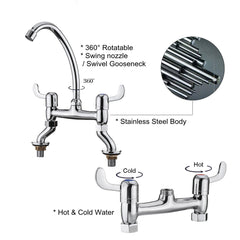 360 Degree Swivel Dual Lever Deck Mount Faucet for Hot & Cold Water Dispenser Basin Sink