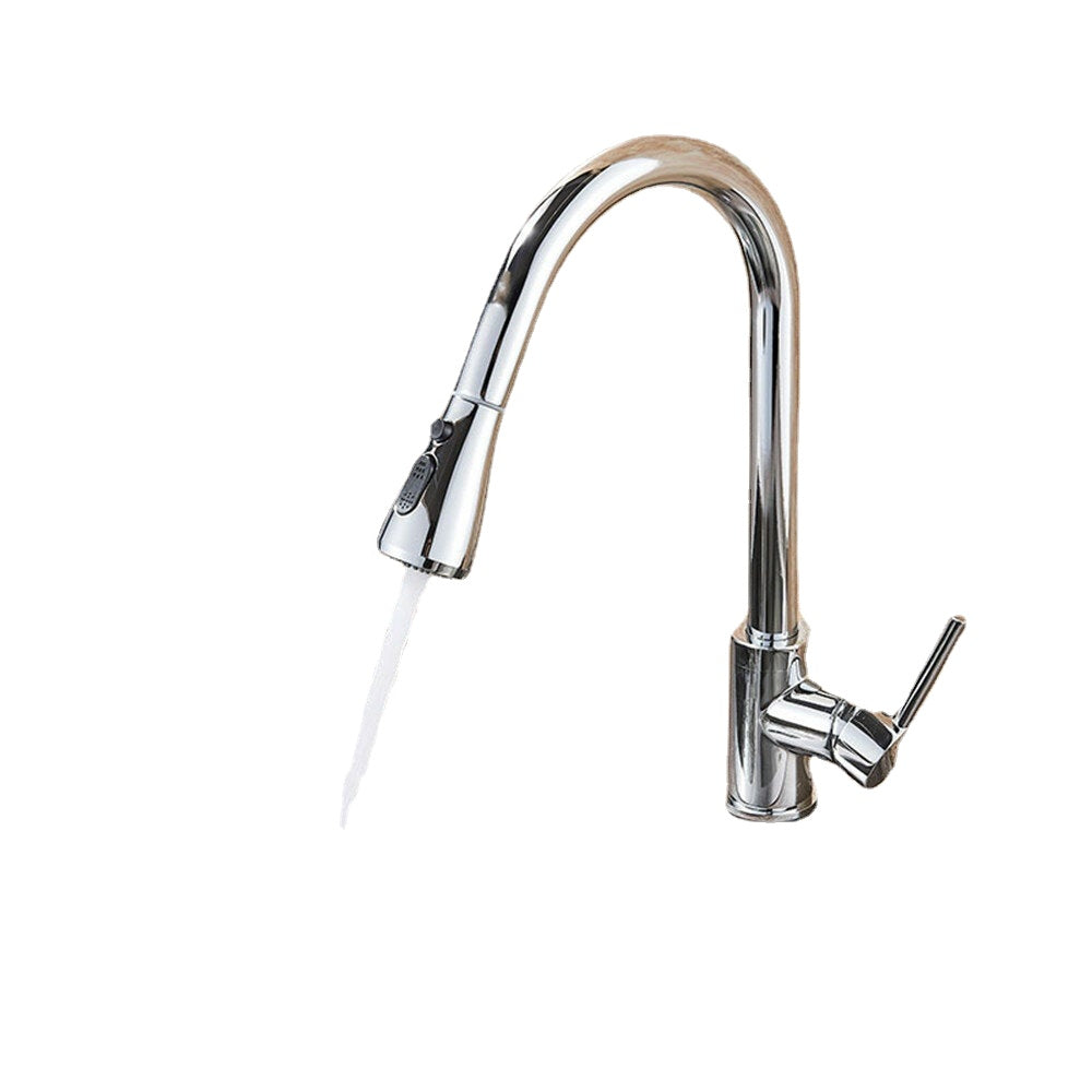 Chrome Brass Single Hole Kitchen Sink Faucet with Pull Out Spout, Hot/Cold Mixer, and Stream Sprayer