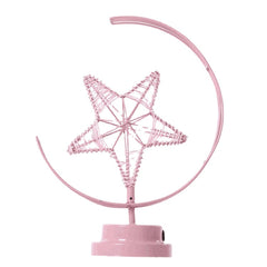 Battery/USB Powered Star Moon Night Light Desk Lamp - Warm Light, Black/Pink, Perfect Birthday Gift