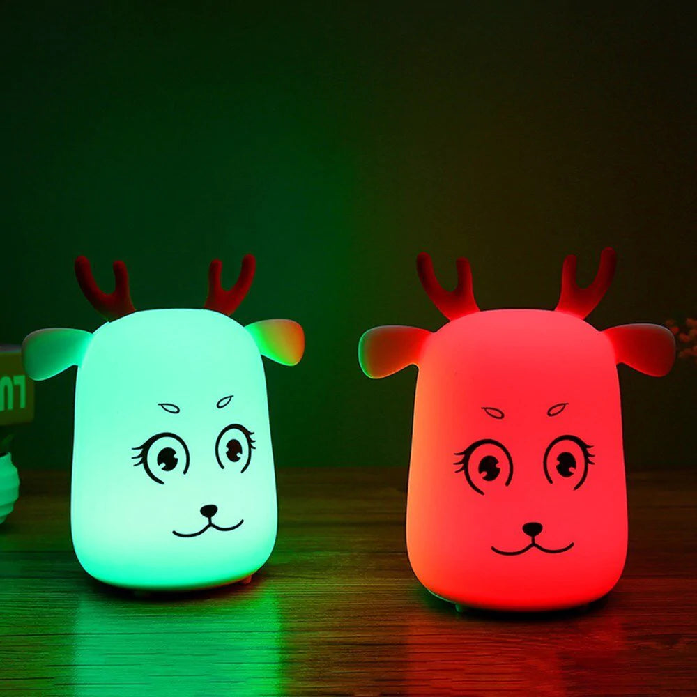 Cute LED Rechargeable Silicone Deer Night Light - Tap Control, Bedroom Decor, Kids Gift