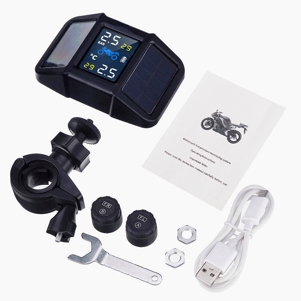 Solar Power USB TPMS Waterproof LCD Display Motorcycle Tire Pressure Monitor System with Wireless External Sensor