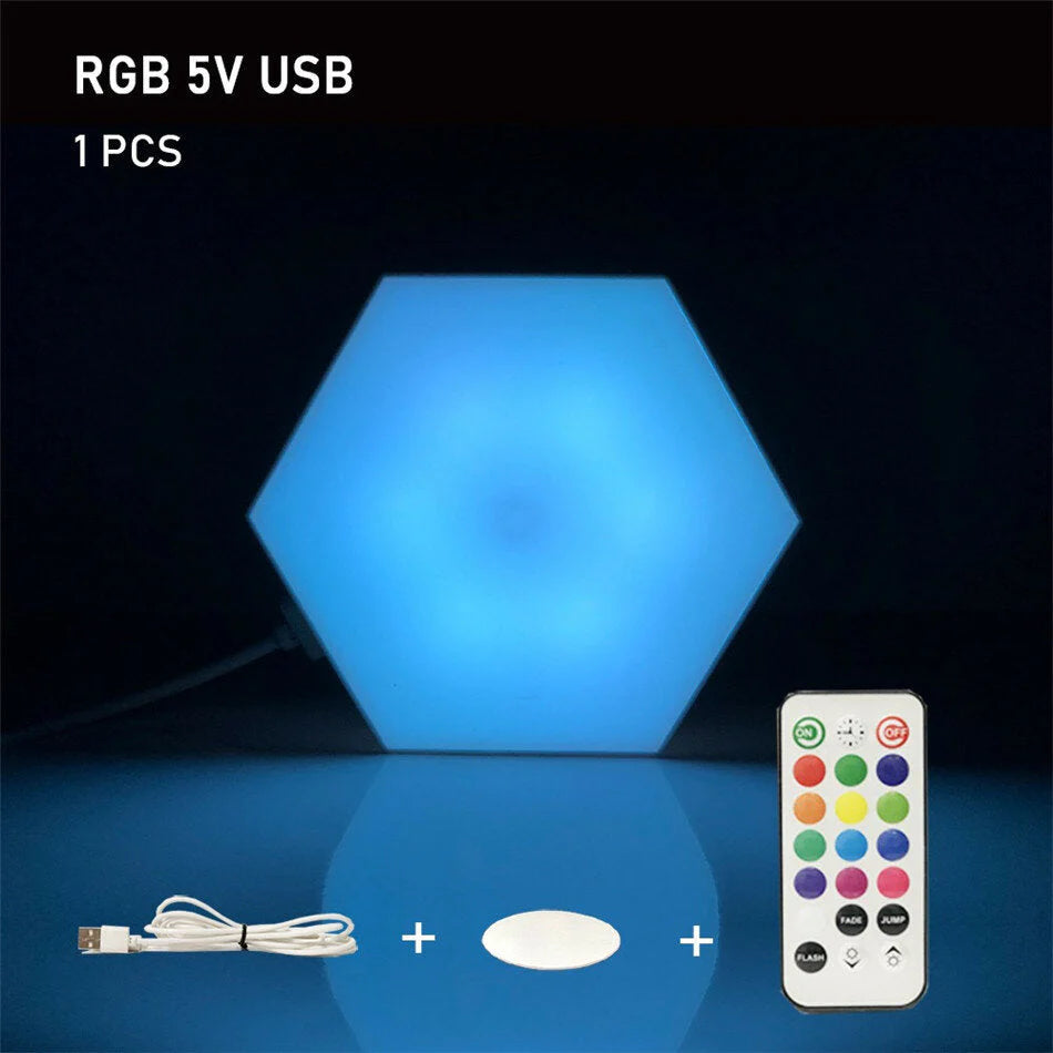 Hexagon RGB LED Lamp with Touch Sensor, USB, Remote Control - Colorful Night Light, RGBW Honeycomb Design