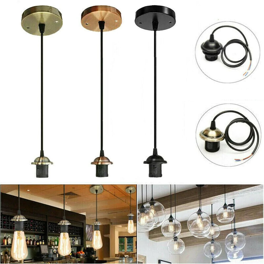 Vintage Industrial Single Head Pendant Lamp Holder - 220V Ceiling Light Bulb Adapter