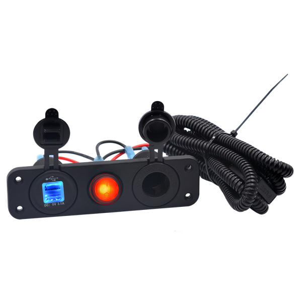 12C-24V 3.1A Dual USB Charger Socket with LED Switch Panel, Waterproof Power Supply for Marine, Car, Boat