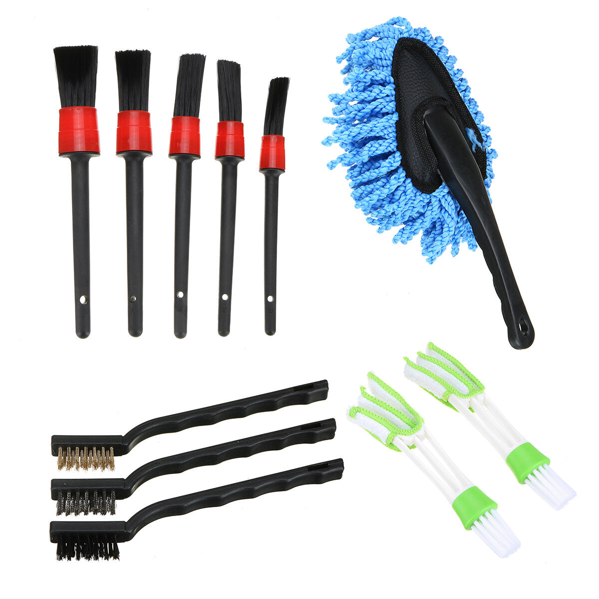 11PCS Car & Motorcycle Cleaning Brush Set - Interior/Exterior, Leather, Air Vents, Detailing Tools