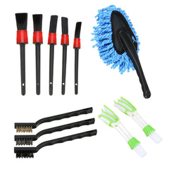 11PCS Car & Motorcycle Cleaning Brush Set - Interior/Exterior, Leather, Air Vents, Detailing Tools