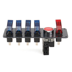 12V Racing Car Ignition Switch Panel with 4 Blue and 1 Red LED Toggle Switch Buttons