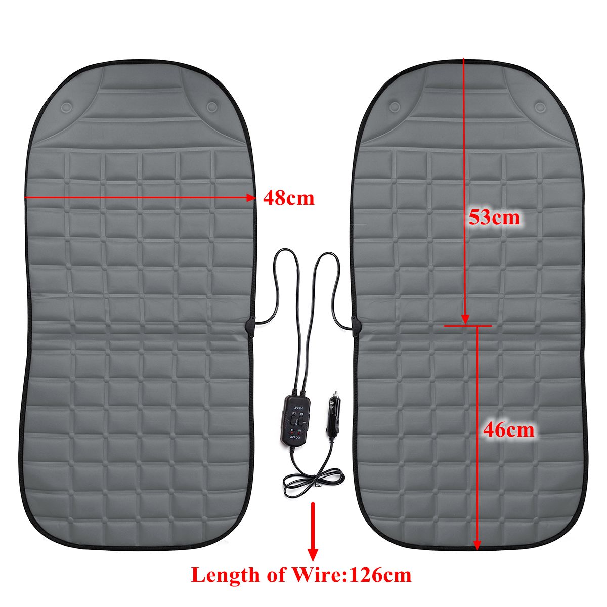 12V Electric Heated Car Seat Cushion - Double Seat Warmer, Winter Cotton Cover, Household Heating Mat