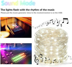 LED Music Silver Wire Twinkle Starry String Lights with Remote Control Timer and Sound Activation