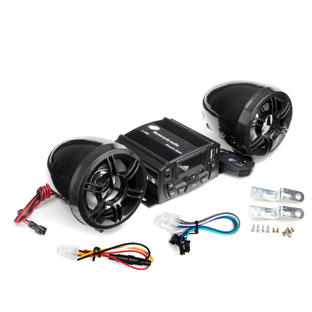 12V Motorcycle Audio System with Remote Control, FM Radio, SD, USB, MP3 Speaker Suit