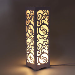 Modern LED Desk Lamp - Classic Wooden Bedside Light with Hollow Carved Decoration