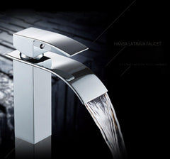 Bathroom Waterfall Sink Faucet - Single Lever Mixer Tap for Hot & Cold Water, Brass Construction