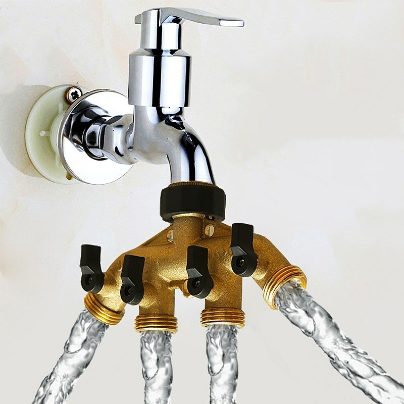 American Standard 3/4" 4-Way Brass Hose Faucet Manifold Water Segregator Garden Tap Connector Splitter Valve