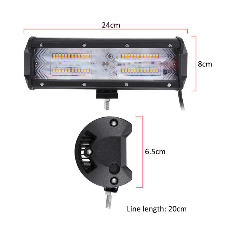 9" 48 LED-Scheinwerfer, 144 W 14400 lm, 6500–7000 K, IP68, weißes und gelbes Stroboskoplicht, DC 9–32 V