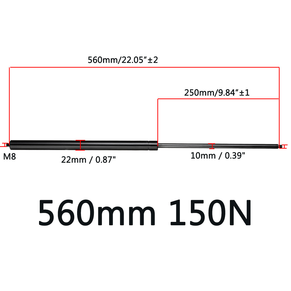 150N Universal Gas Spring Lift Supports for Car, RV, Caravans - Available in 260mm to 860mm Lengths