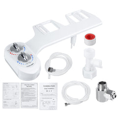 Non-Electric Toilet Seat Attachment with Adjustable Dual Nozzle for Hot/Cold Water Spray