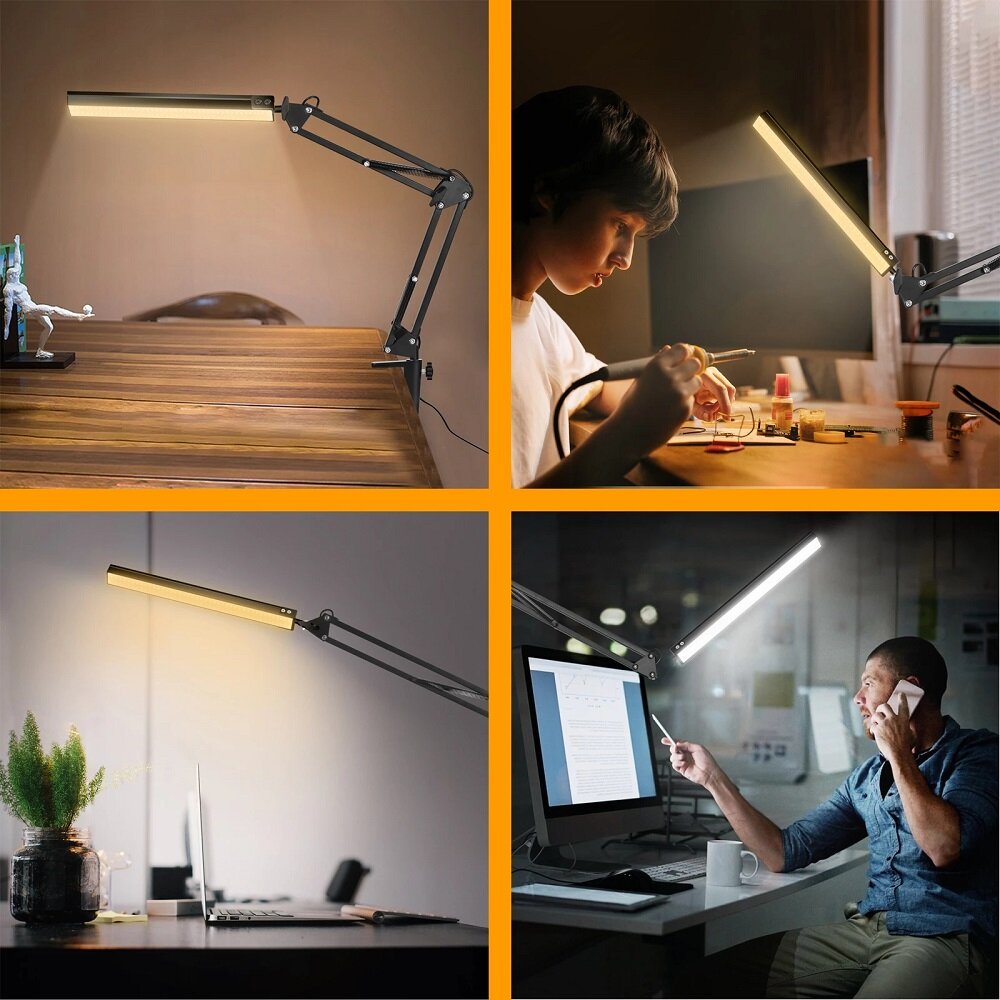 10W LED Desk Lamp - 3 Color Modes, 10 Brightness Levels, Eye-Caring, Dimmable for Home Office Reading