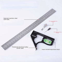 12" Adjustable Stainless Steel Angle Combination Square Ruler - Professional Resolution