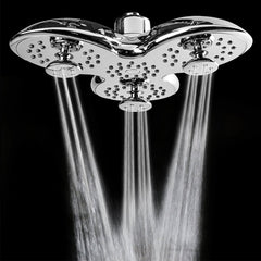 106 Nozzle Adjustable Angle Waterfall Rainfall Shower Head - Chrome Plated Trident Shape