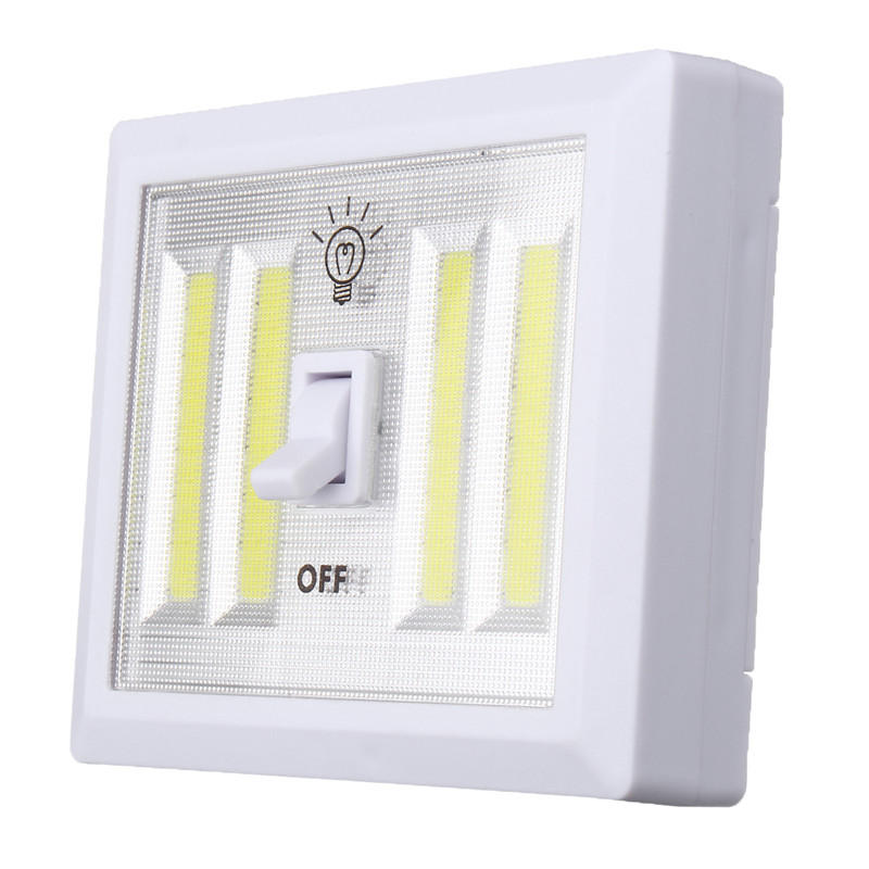 Battery Powered 4 COB LED Night Light Wall Switch, Self-Stick, 6000K White, Bright for Closet