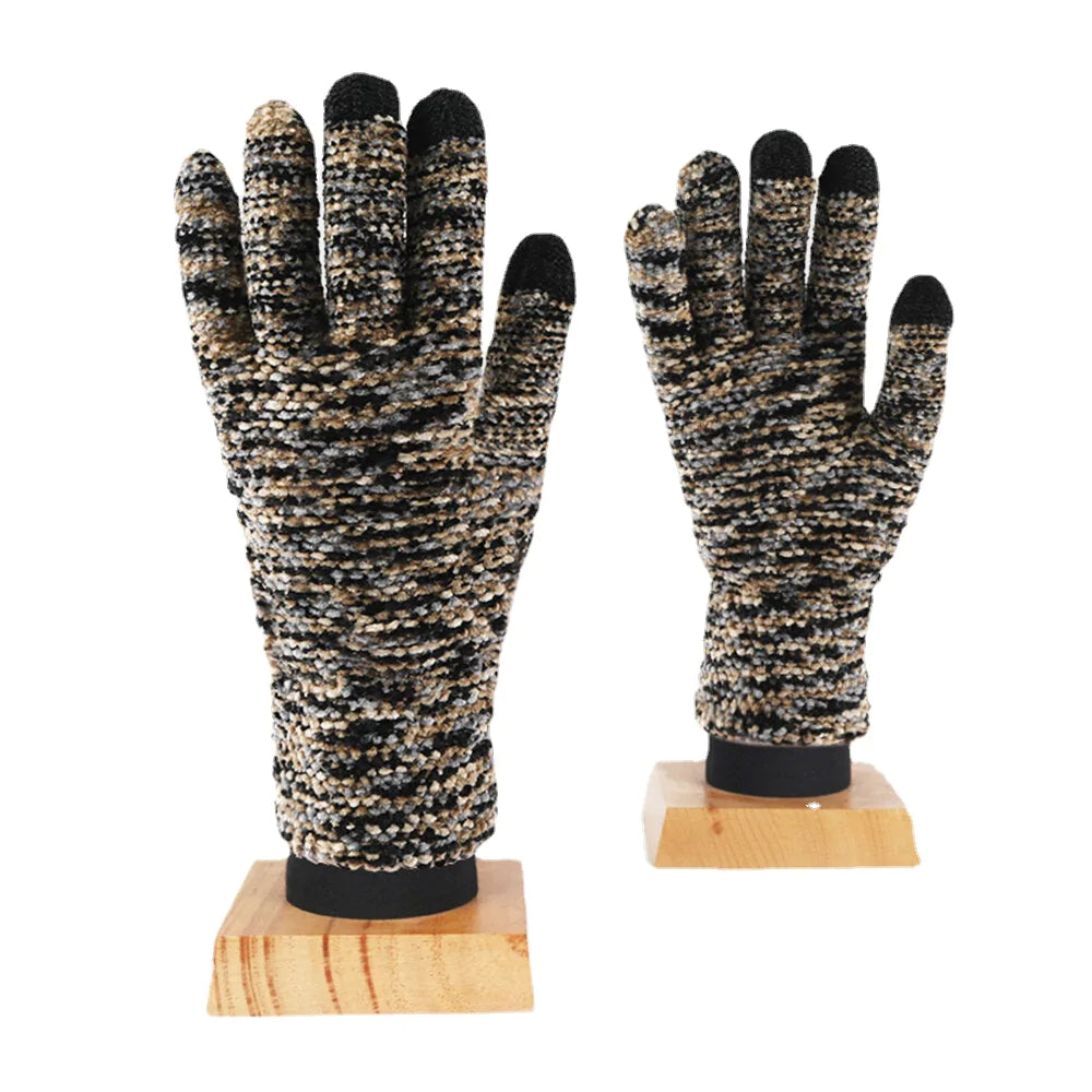 Unisex Knitted Touch-Screen Winter Gloves - Warm Chenille, Three-Finger & Full-Finger Options