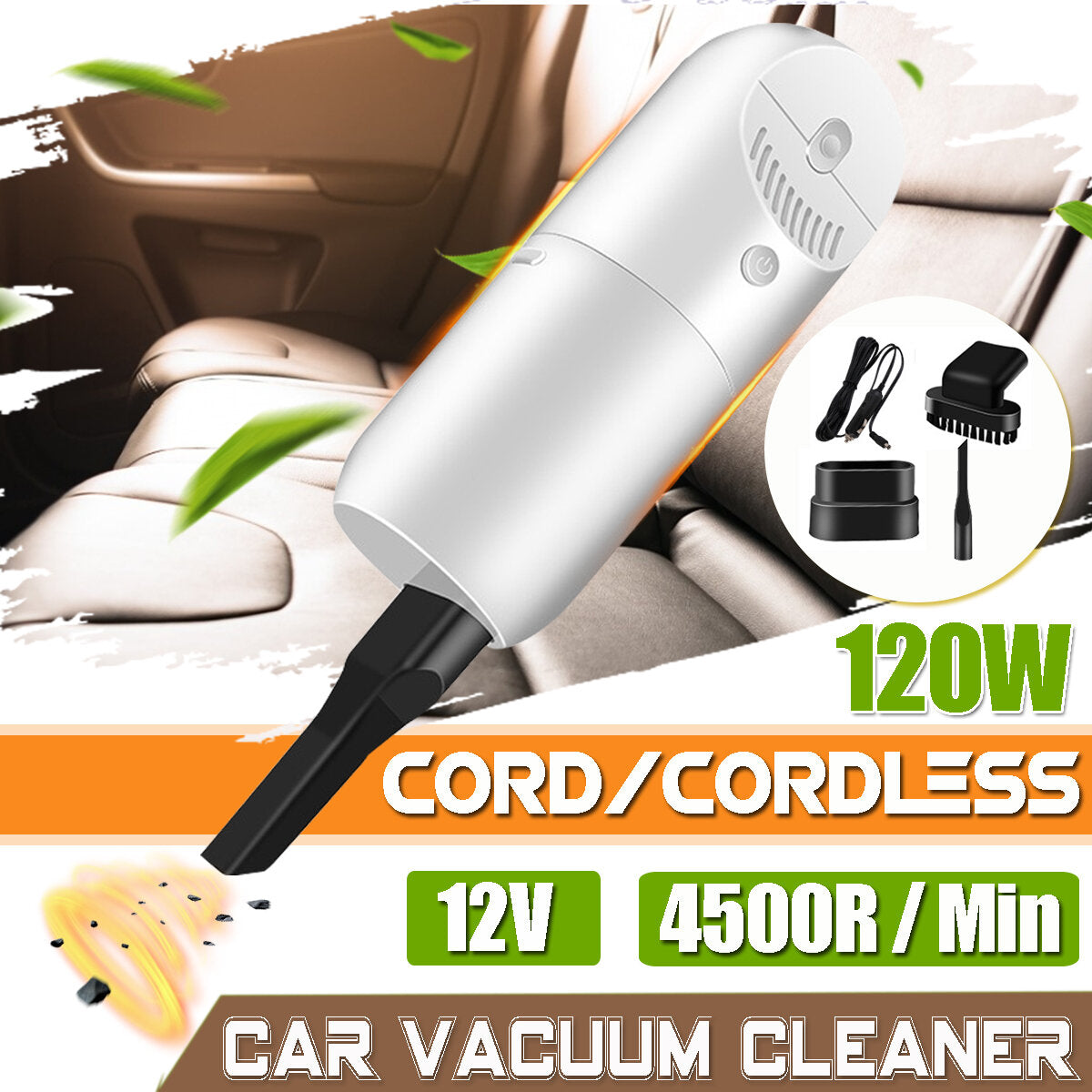 12V 120W Portable Car Vacuum Cleaner - Wet/Dry Use, Lightweight Handheld Duster, 4500rpm, 3500Pa Suction Power