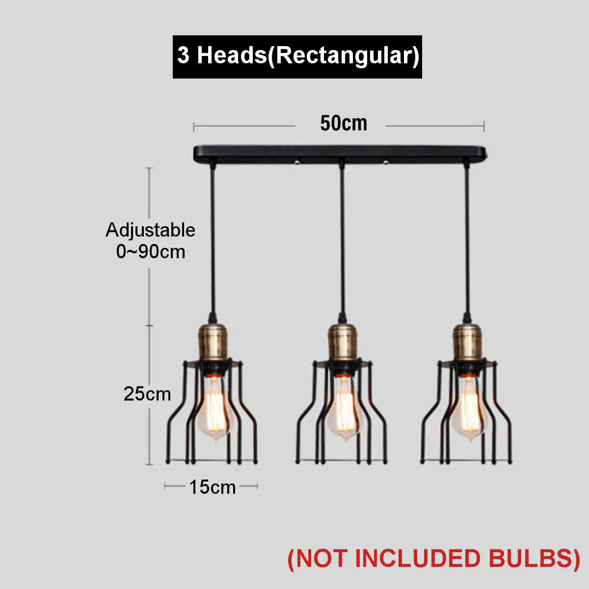 Industrial 3-Light Pendant Light, Adjustable Flush Mount Ceiling Fixture for Kitchen Island and Living Room