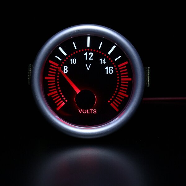 2-Inch 52MM 12V White & Red LED Voltmeter Gauge for Car/Boat, 8-16V