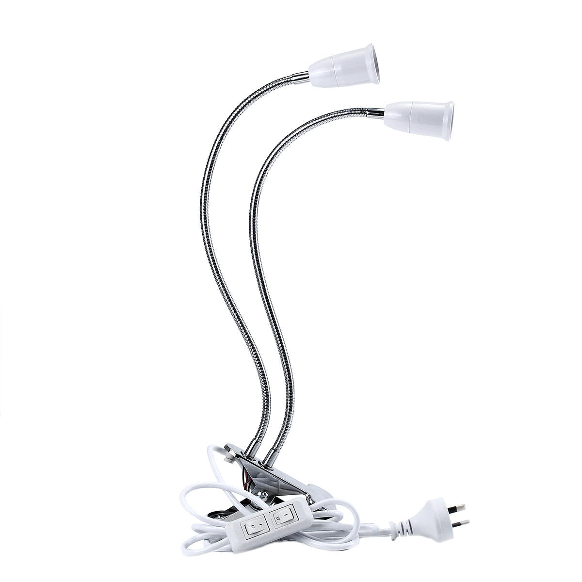 40CM E27 Dual Head Clip Lampholder Bulb Adapter with On/Off Switch for LED Grow Light