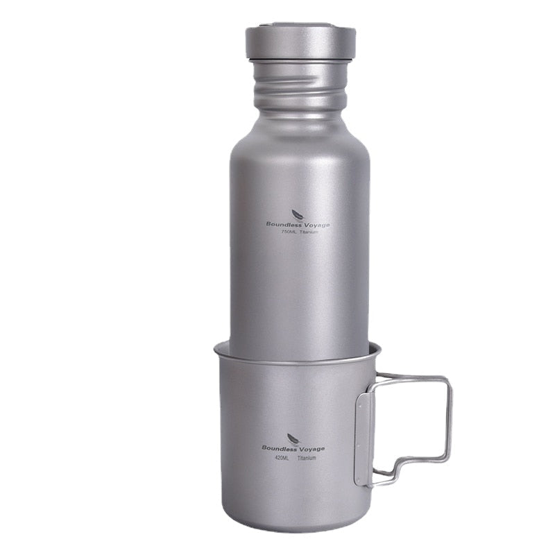 Titanium Sports Bottle with Hanging Lid - Wide-Mouth Tea Cup for Outdoor Camping & Cycling