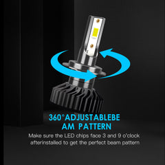 2PCS 60W LED Car Headlight Bulbs, Waterproof, 6600LM, 6500K Brightness
