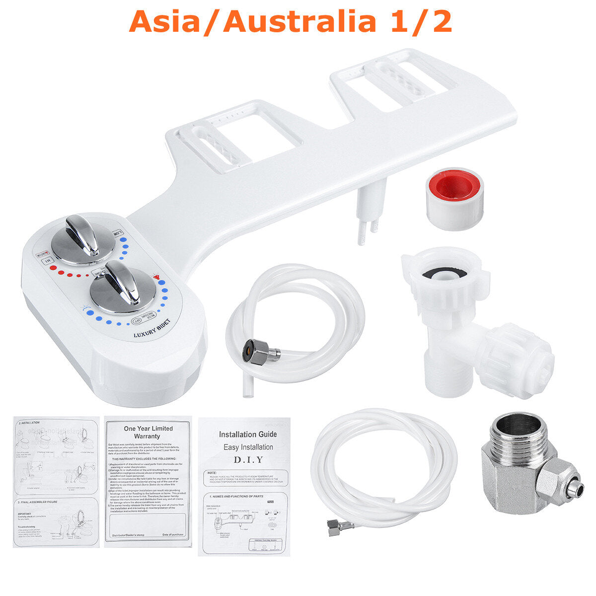 Non-Electric Toilet Seat Attachment with Adjustable Dual Nozzle for Hot/Cold Water Spray