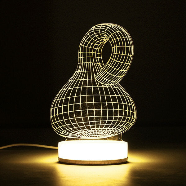 3D Illusion USB LED Night Light - Warm White Desk Table Lamp, Perfect Xmas Gift