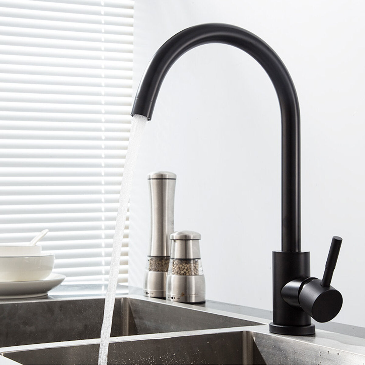 Stainless Steel 360 Degree Rotating Kitchen Sink Faucet with Hot & Cold Water and 2 Hoses