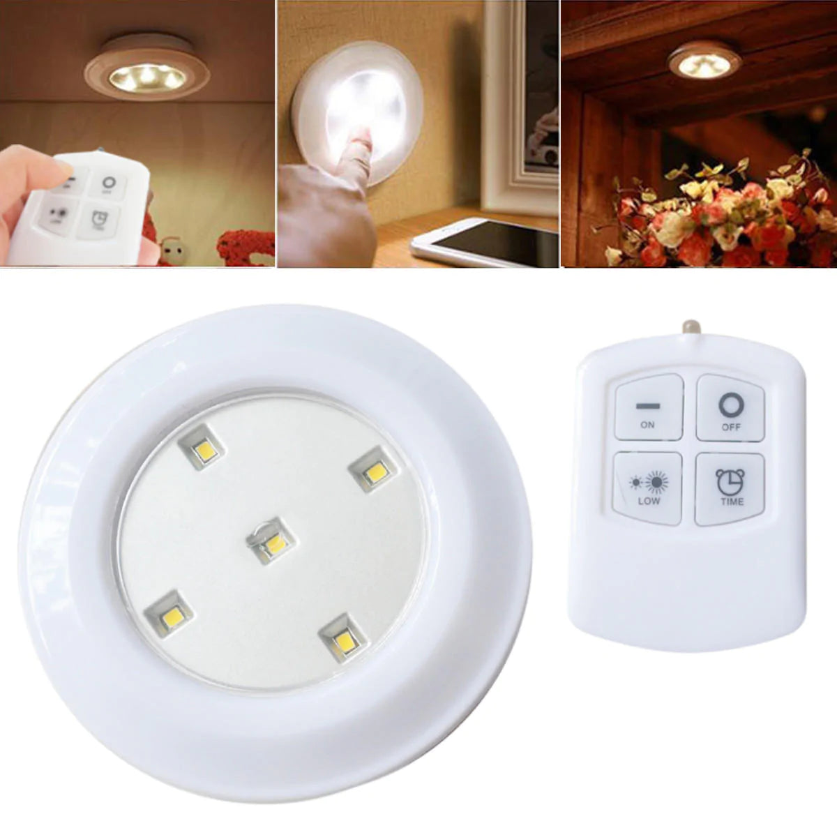 Wireless Remote Control LED Night Light - Battery Powered Ceiling Lamp for Kitchen Cabinets