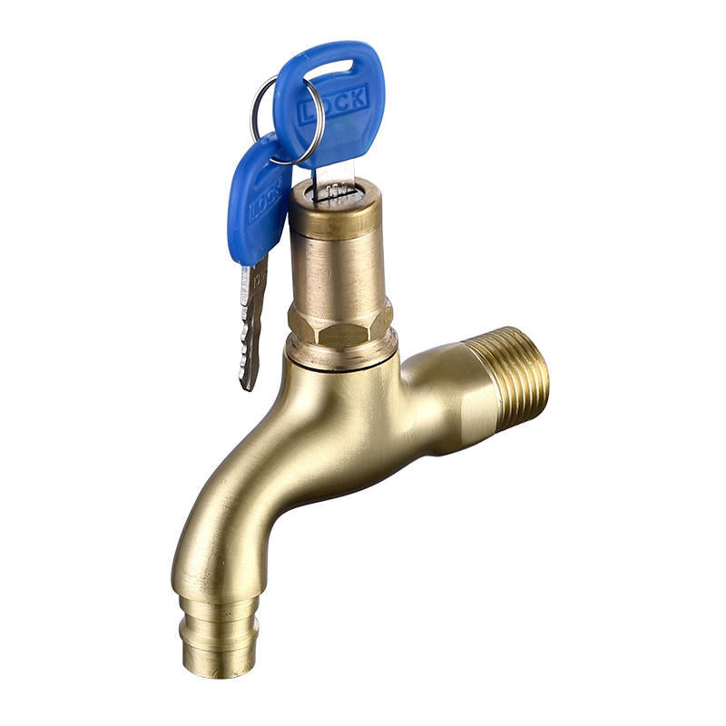 Anti-theft Brass Faucet with Lock Key, G1/2 Single Hole Water Tap for Kitchen, Outdoor, Garden