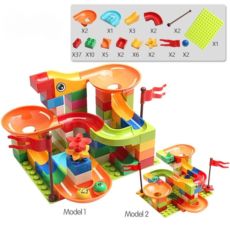 Marmorrennen, großer Block, kompatibel mit Städtebau, Trichterrutsche, DIY-Spielzeug für Kinder