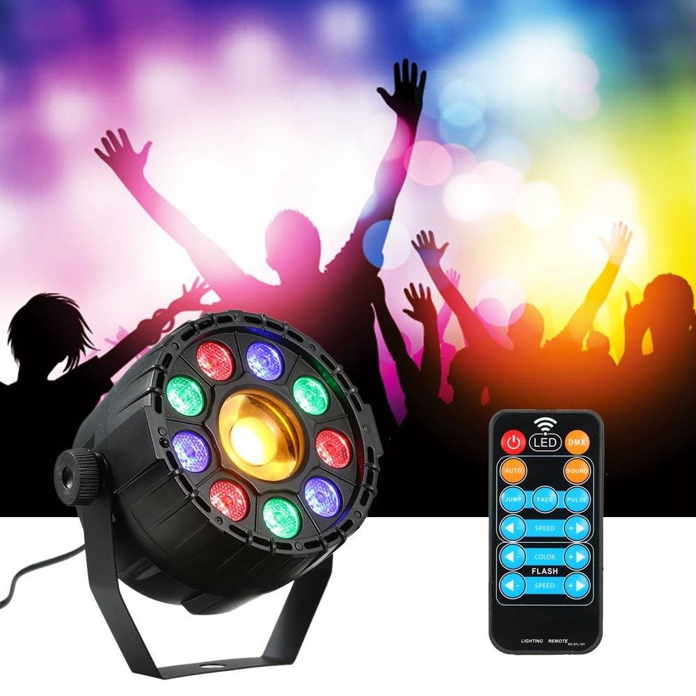 15W 10 LED RGB Yellow Strobe Par Lamp with DMX & Sound Remote Control for DJ Party Stage Light AC90-240V