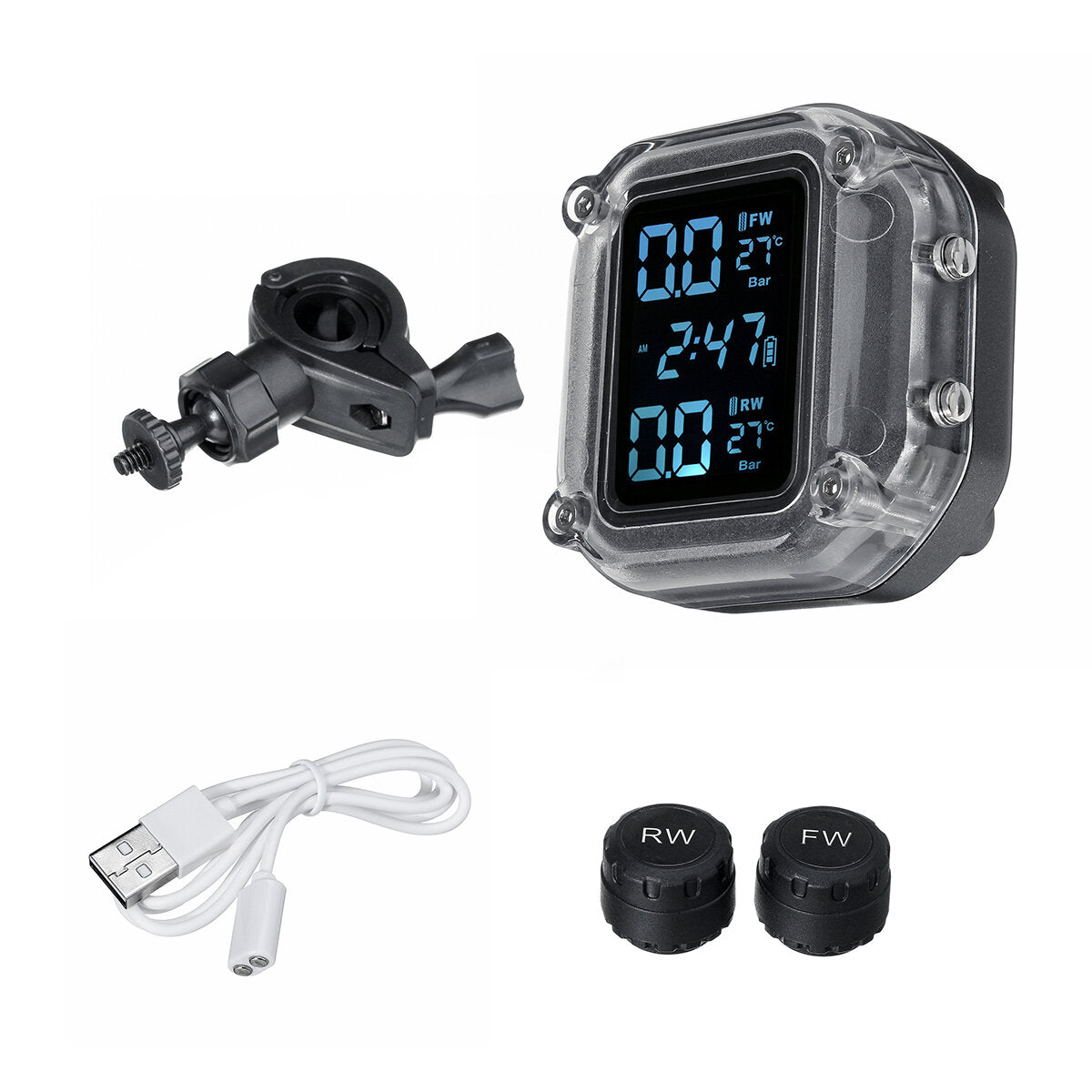 Waterproof Wireless Motorcycle Tire Pressure Monitoring System with Real-Time LCD Display