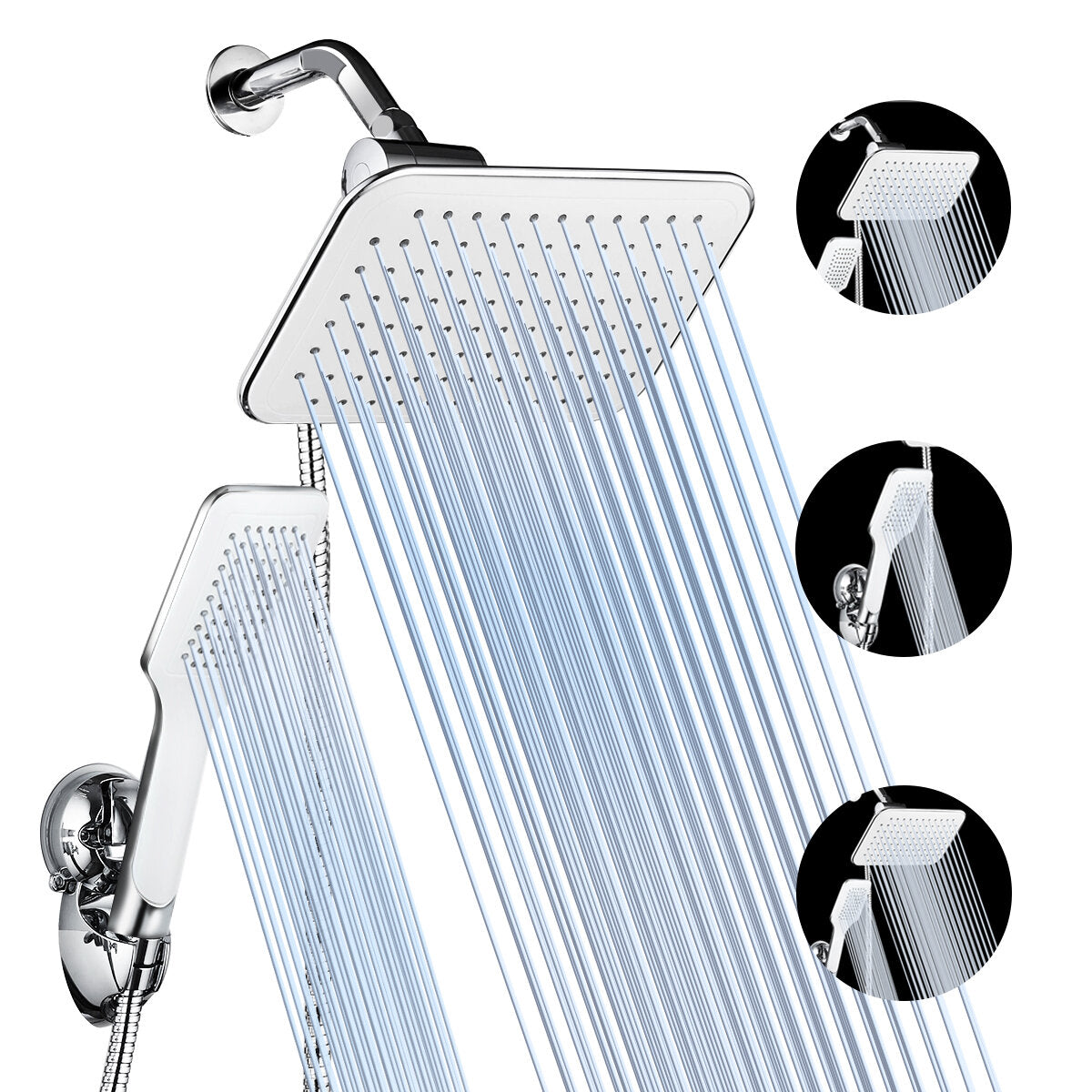 6-Piece 8-Inch Rainfall Shower Head Set with Adjustable Angle